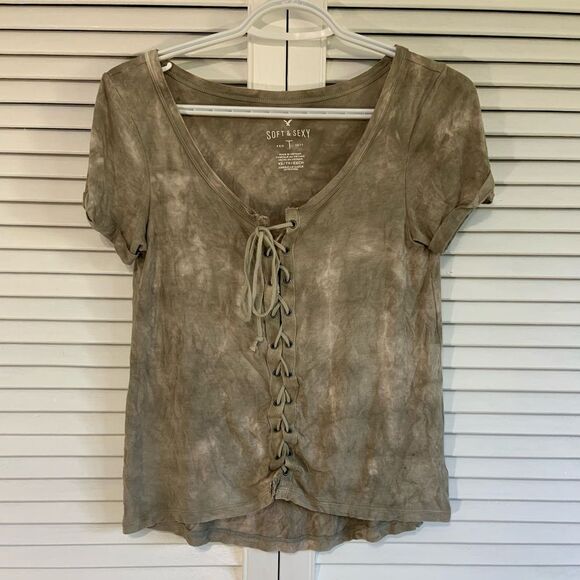 Green tie dye lace up soft t shirt women’s extra small - Picture 3 of 4